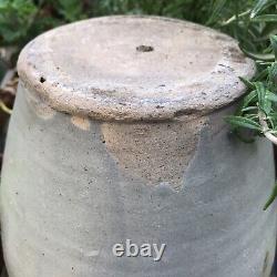 Antique French Stoneware Earthenware Crock Jar Blue gray 1800s Confit Pot Alsace