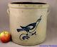 Antique Fulper Nj Blue Decorated Stoneware Bird Crock 19th Cent