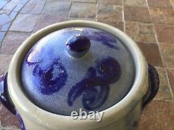 Antique German Salt Glaze Cobalt Blue Delft Rumtopf Crock Stoneware With Lid