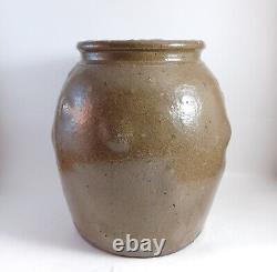 Antique Green Brown Glazed Bumpy Stoneware Crock Jug withbottom drips
