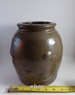 Antique Green Brown Glazed Bumpy Stoneware Crock Jug withbottom drips