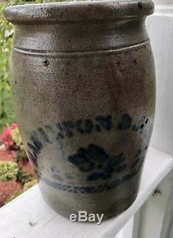 Antique HAMILTON & JONES GREENSBORO PA 1 Gal Stoneware Decorated Crock Jar