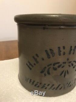 Antique H. F. Behrens Wheeling, WV Salt Glazed Stoneware Butter Crock/Jar, SMA