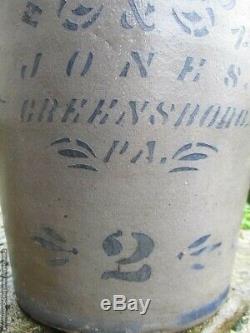 Antique Hamilton & Jones Greensboro PA. 15 Stoneware Crock #2 Jug 1800's