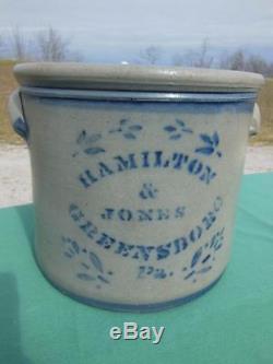 Antique Hamilton & Jones Greensboro Pa 3 Gal Primitive Stoneware Crock