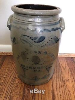 Antique Hamilton & Jones Greensboro Pa 4 Gallon Stoneware Crock Cobalt Decorated