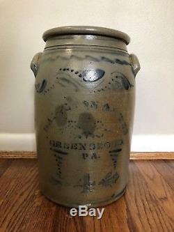 Antique Hamilton & Jones Greensboro Pa 4 Gallon Stoneware Crock Cobalt Decorated