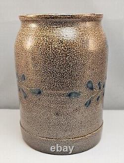 Antique Handmade Stoneware Salt Glazed Crock Pottery Jug with Handle Rare, HTF