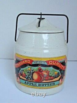 Antique Heinz's Apple Butter Weir Stoneware Crock Jar Wire Handle c. 1890's large