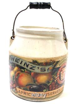 Antique Heinz's Apricot Preserves Stoneware Crock Bail Handle c. 1893