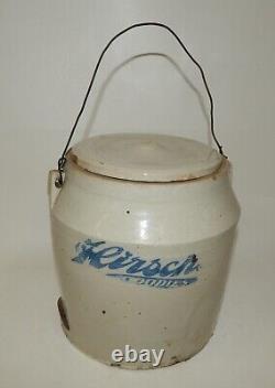 Antique Hirsch Goodies Advertising Stoneware Crock with Bail Handle
