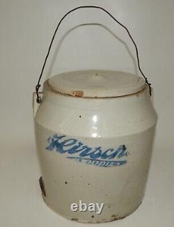 Antique Hirsch Goodies Advertising Stoneware Crock with Bail Handle
