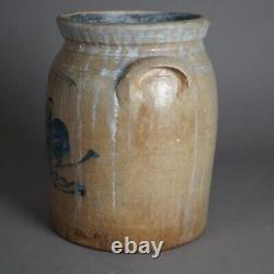 Antique Hubble And Chesebro Blue Decorated Stoneware Crock C1880
