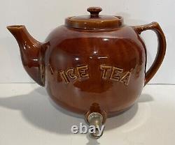 Antique Ice Tea Store Dispenser Soda Fountain Big Teapot Crock Stoneware USA HTF