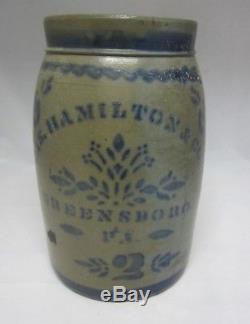 Antique JAMES (Jas.) HAMILTON & CO. Greensboro PA 2 Gallon Stoneware Crock 1800s