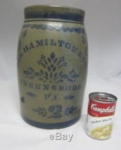 Antique JAMES (Jas.) HAMILTON & CO. Greensboro PA 2 Gallon Stoneware Crock 1800s