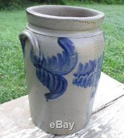 Antique JAMES RIVER BOLD COBALT BLUE FEATHER DECORATED 4 Gal. CROCK S. S. Perry