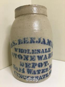 Antique JAS James Benjamin Stoneware Depot Crock Cincinnati Ohio