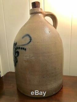 Antique J Norton & Co Bennington VT 2-Gallon Salt Glaze Stoneware Crock Cobalt