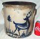 Antique J&e Norton Bennington Vt Colbalt Deer Tree Art Design Stoneware Crock Lg