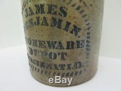Antique James Benjamin Stoneware Depot Crock Cincinnati Ohio