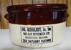 Antique Joseph Middleby, Boston, Massachusetts Stoneware 3 Gallon Butter Crock