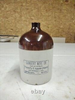 Antique Langert Wine Co. Spokane WA Half Gallon Advertising Stoneware Crock Jug