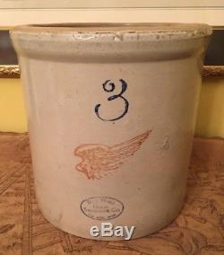 Antique Large Red Wing 3 Gallon Union Stoneware Pottery Crock Marked VERY GOOD