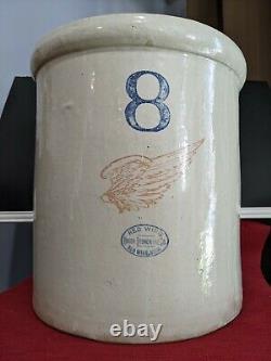 Antique Large Red Wing Union Stoneware Crock Jug 8 Gallon 6 Inch wing