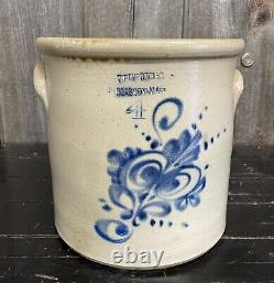 Antique Late 1880s 4 Gal G. F Worthen Peabody Mass Salt Glazed Stoneware Crock