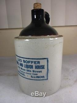 Antique Leo Soffer Wine & Liquor Stoneware Crock Jug CHICAGO Advertising 1920's