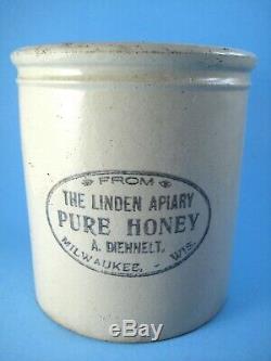Antique Linden Apiary Honey 2 Quart Crock A. Diehnelt Red Wing Stoneware 6.25