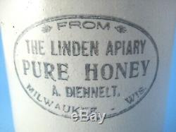 Antique Linden Apiary Honey 2 Quart Crock A. Diehnelt Red Wing Stoneware 6.25