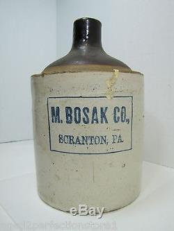 Antique M BOSAK Co SCRANTON Pa Stoneware Jug early 1900s small whiskey crock jug