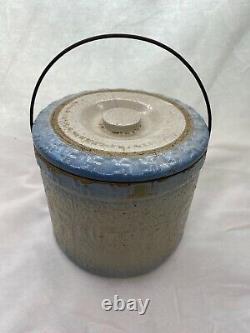 Antique McCoy Blue & White Salt Glaze Stoneware Swastika Butter Crock