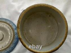 Antique McCoy Blue & White Salt Glaze Stoneware Swastika Butter Crock