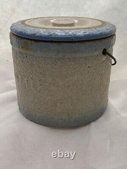 Antique McCoy Blue & White Salt Glaze Stoneware Swastika Butter Crock