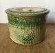 Antique Mccoy Daisy Yellow Stone Ware Crock Butter Jar Container Green #2