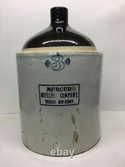 Antique Mercer Bottling Co Trenton New Jersey Large Stoneware Jug Crock 3 Gallon