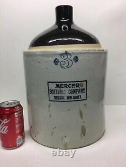 Antique Mercer Bottling Co Trenton New Jersey Large Stoneware Jug Crock 3 Gallon