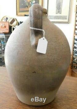 Antique Mid 1800's Jug Ovoid Stoneware, 2 Gallon, Cobalt Salt Glaze, Primitive