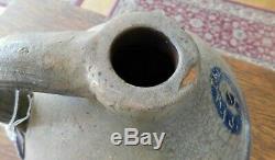Antique Mid 1800's Jug Ovoid Stoneware, 2 Gallon, Cobalt Salt Glaze, Primitive