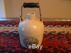 Antique Mini Pottery Stoneware Crock Jug With Advertising Fantastic Condition