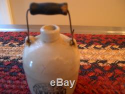 Antique Mini Pottery Stoneware Crock Jug With Advertising Fantastic Condition