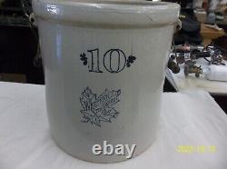 Antique Monmouth, ILL Western Stoneware 10 Gallon Crock Maple Leaf With Handles