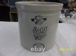 Antique Monmouth, ILL Western Stoneware 2 Gallon Crock 9 3/8 Tall Maple Leaf