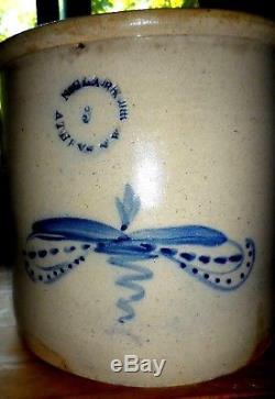 Antique N. CLARK, JR Athens NY. 3 GALLON Floral Cobalt Blue Stoneware Pottery Crock
