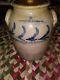 Antique N. Clark Jr Athens New York Blue Decorated Stoneware Crock With Lid