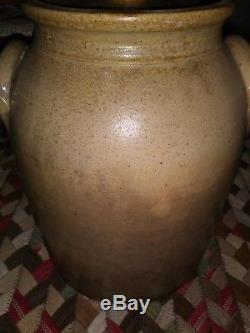 Antique N. Clark Jr Athens New York Blue Decorated Stoneware Crock with Lid