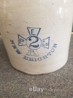 Antique New Brighton P. A. Stoneware Crock E. P. & Co. 2 Gallon